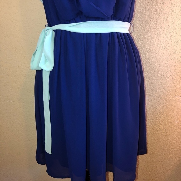 Tea & Cup Dress Blue Two Tone Dress Spaghetti Straps Gathered Waist Size Large - Picture 3 of 9